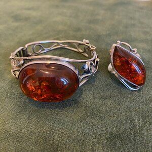 Amber and Sterling silver bracelet and ring